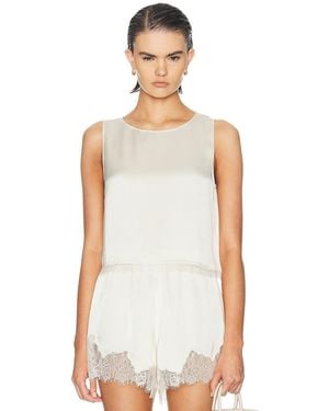 Leset Barb Lace Crop Sleeveless Crew Top - White
