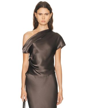 Enza Costa Silk Satin Asymmetric Drape Top - Black