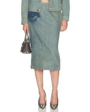 Jean Paul Gaultier Face Print Upside Down Denim Skirt - Blue
