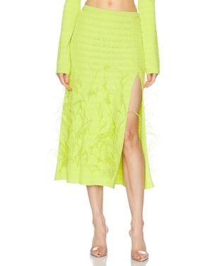 LAPOINTE Crepe Matte Viscose Flared Ostrich Midi Skirt - Yellow