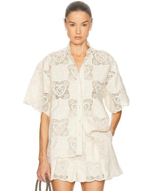 Zimmermann Wanderlust Button Down Short Sleeve Top - Natural