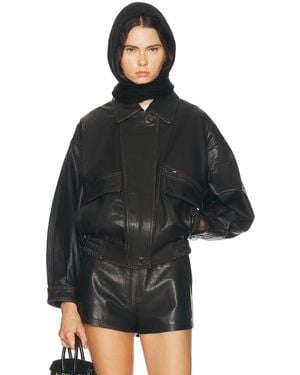 AEXAE Leather Distressed Moto Jacket - Black