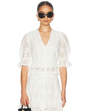 FRAME The Deco Eyelet Tiered Blouse - White
