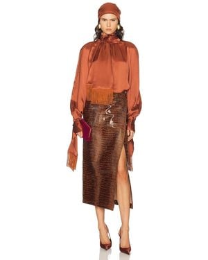 ROWEN ROSE Long Sleeve Fringe Top - Orange