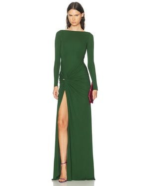 Alex Perry Long Sleeve Twist Down Gown - Green
