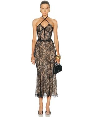 Alessandra Rich Chantilly Lace Bustier Evening Dress - Black
