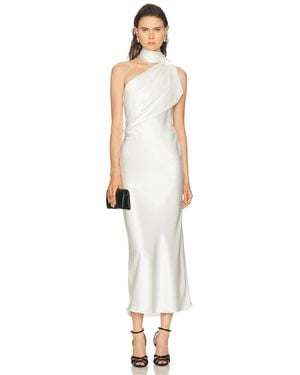 SEV Draped Scarf Neck Satin Dress - White