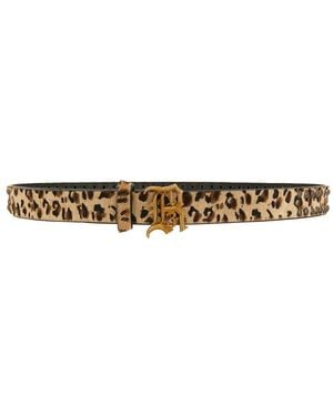 R13 Slim Logo Belt With Brass Dome Studs - White