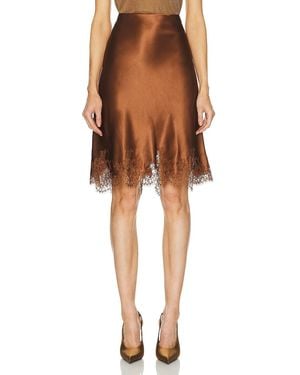 Saint Laurent Satin Lace Skirt - Brown
