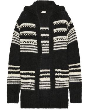 Saint Laurent Hooded Striped Mohair-blend Cardigan - Black