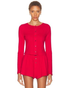 Lunya Pointelle Crew Neck Cardigan - Red