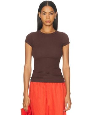 Enza Costa Textured Rib Cap Sleeve Crewneck Tee