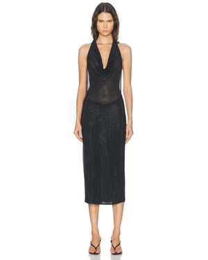 HAELO Layered Cowl Neck Hotfix Dress - Black