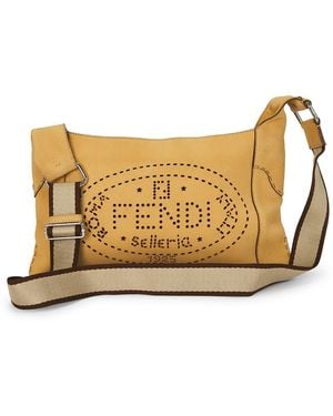 Fendi Selleria Perforated Shoulder Bag - Natural