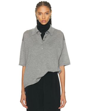 SPRWMN Oversized Cashmere Polo Top - Gray