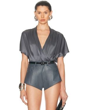 LAPOINTE Satin Short Sleeve Wrap Top - Blue