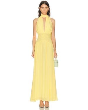 Nicholas Arella Deep Plunge Halter Maxi Dress - Metallic