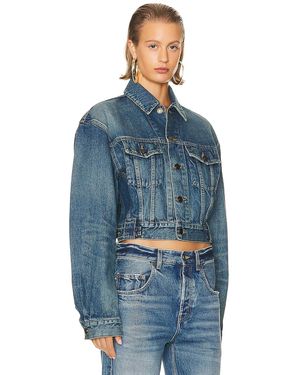Saint laurent distressed denim jacket best sale