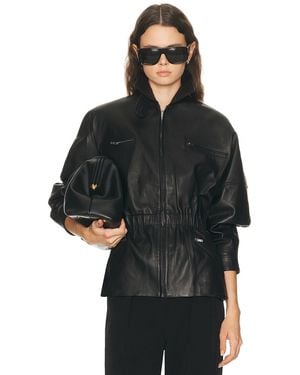 AEXAE Leather Cinched Mid Jacket - Black