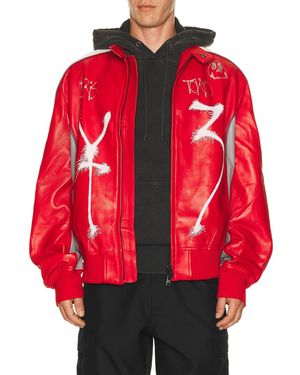 Y-3 Gfx Leather Jacket - Red