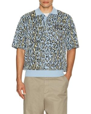 Wacko Maria Leopard Knit Polo Shirt Type 1 - Blue