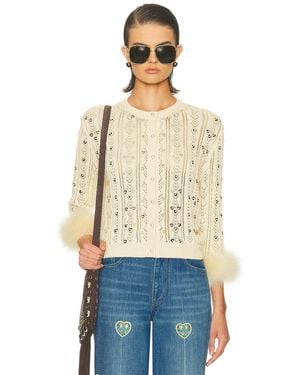 Valentino Embroidered Feather Cuff Cardigan - Blue