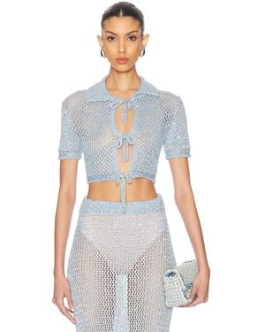 Area Sequin Crochet Short Sleeved Cardigan - White