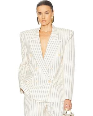 Helsa Pinstripe Double Breasted Blazer - White