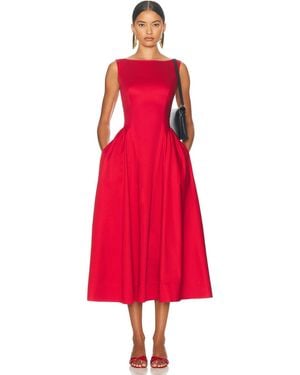 Helsa Stretch Cotton Sateen Midi Dress - Red