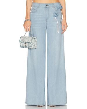 Area Crystal Rosette Wide Leg Jeans - Blue