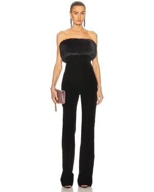 Saint Laurent Strapless Velour Jumpsuit - Black