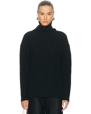 LAPOINTE Airy Cashmere Silk Ribbed Turtleneck Sweater - Black