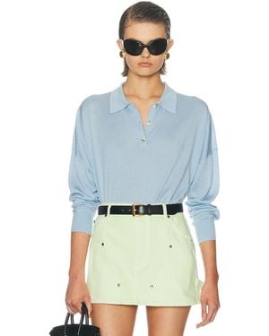 RENGGLI Silk Cashmere Boxy Long Sleeve Polo Top - Blue