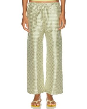 DONNI. The Taffeta Gingham Drawstring Cargo Pant - Green