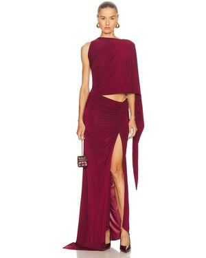 Alex Perry One Shoulder Drape Sleeve Gown - Red