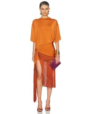 ANDAMANE Azul Fringed Shirt Mini Dress - Orange