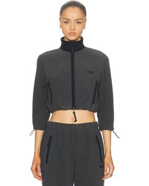 Skims Fleece Lounge Shrunken Zip Up Jacket - Black