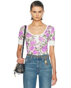 Chloé Floral Henley Top - White