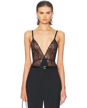 Adriana Degreas Lace Plunge-Neck Bodysuit - Black