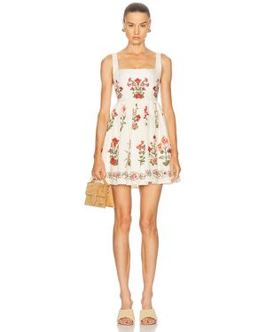 Agua Bendita Barbara Printed Embellished Linen Mini Dress - White