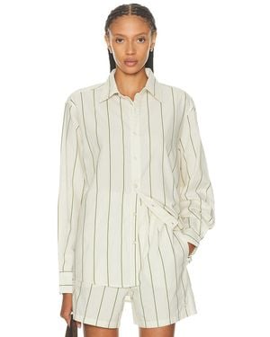 Bode Celery Stripe Long Sleeve Shirt - White