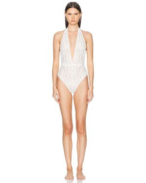Fleur du Mal Charlotte Lace Halter Teddy Bodysuit - White