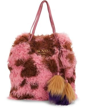 Prada Montone Shearling & Fox Fur Handbag - Red