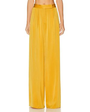 Alex Perry Wide Leg Pleat Satin Trouser - Yellow