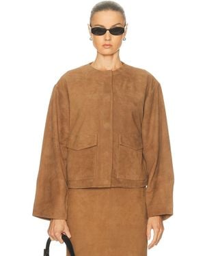 St. Agni Suede Utility Cocoon Bomber Jacket - Brown