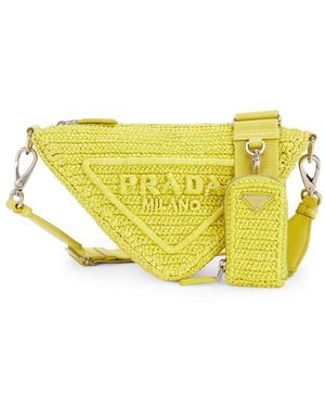 Prada Raffia Triangle Shoulder Bag - Yellow