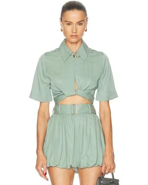 Matthew Bruch Collared Wrap Top - Green