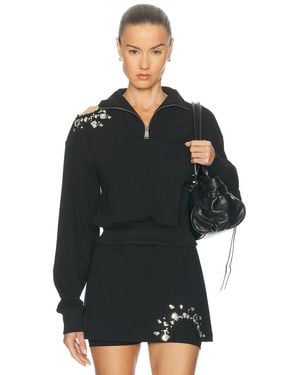 Area Cutout Quarter Zip Sweatshirt - Black