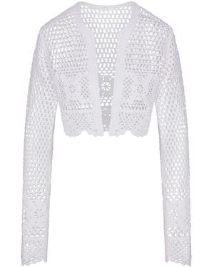 Skims Crochet Swim Cropped Cardigan - White