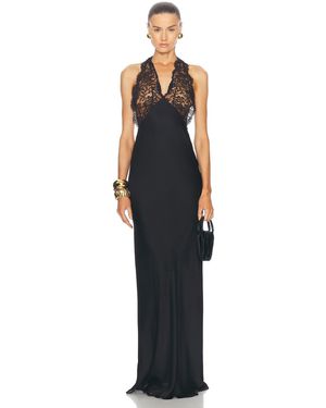 Saint Laurent Lace Bodice Long Dress - Blue